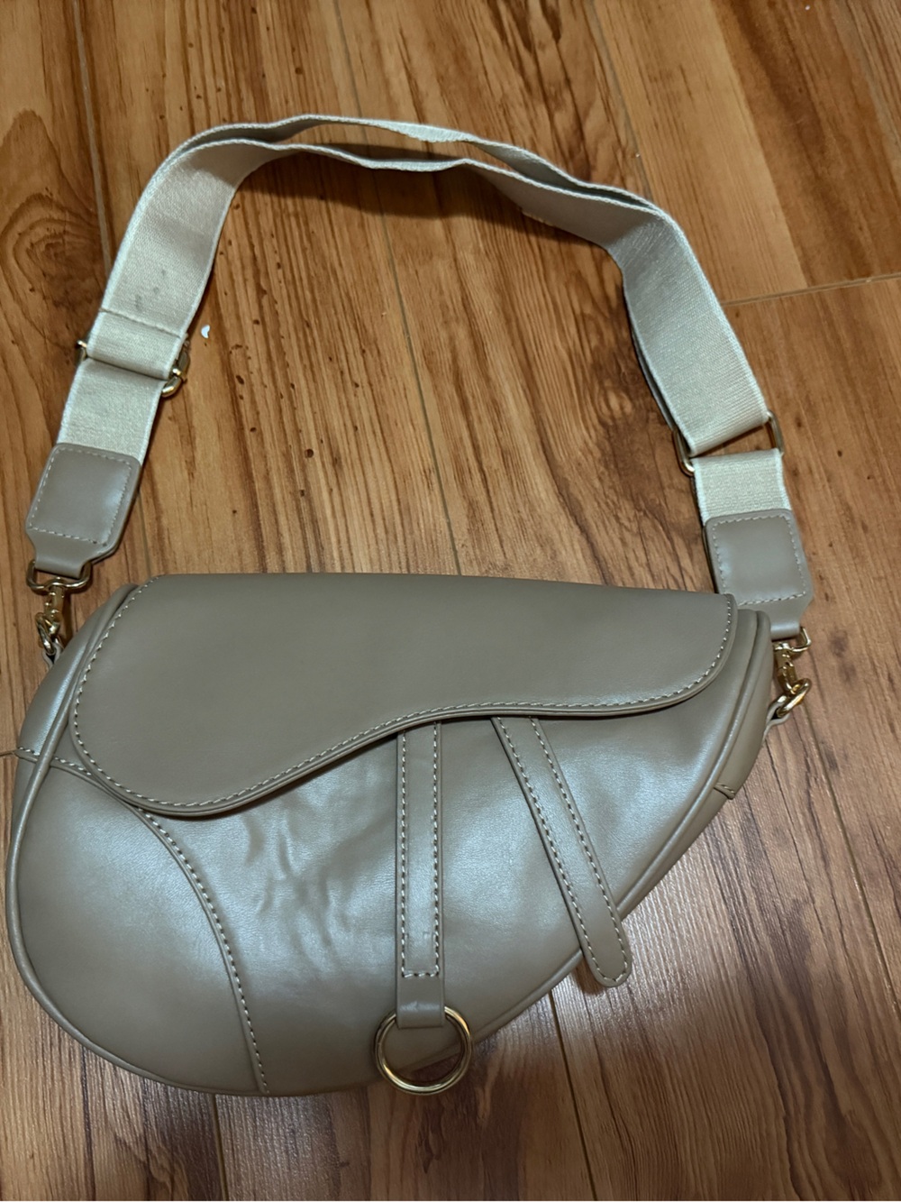 Taupe Saddle-Style Crossbody Bag with 2 strap options